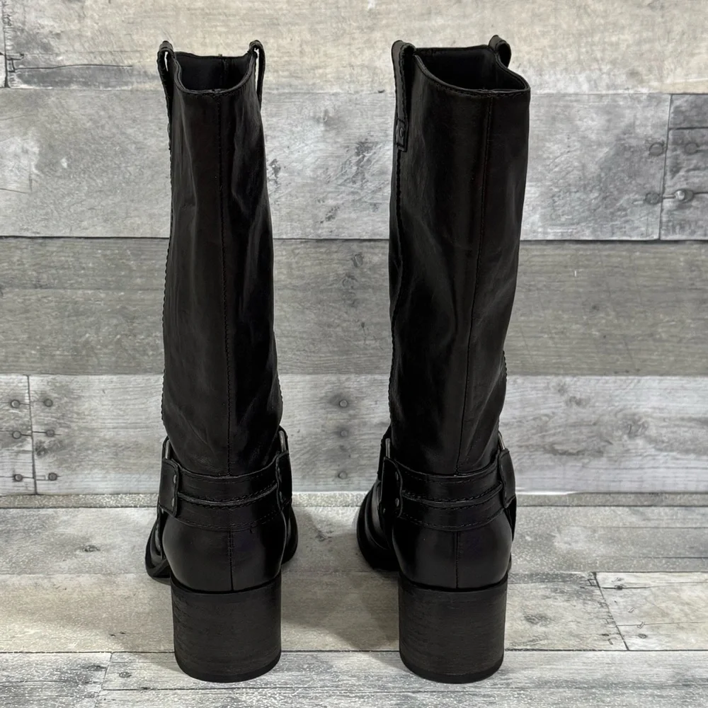 free people Anok Harness Moto Boots in Black Distressed Leather - Sz - 7.5 - Picture 6 of 13